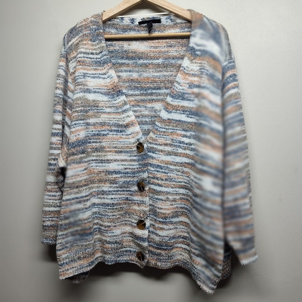 Lane Bryant Knit Cardigan Sweater Women Size 26/28 Blue Orange Winter Casual